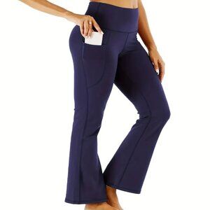 Women's High-Waist Flare Yoga Leggings with Pockets Navy S-L